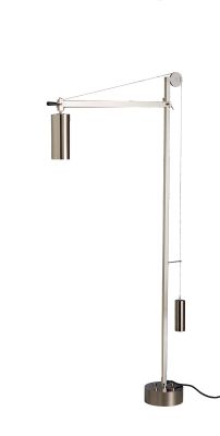 Bauhaus BH 23 Stehleuchte von Tecnolumen mit Gegengewicht, modernes Design, silberfarben, für Wohnzimmer und Büro.